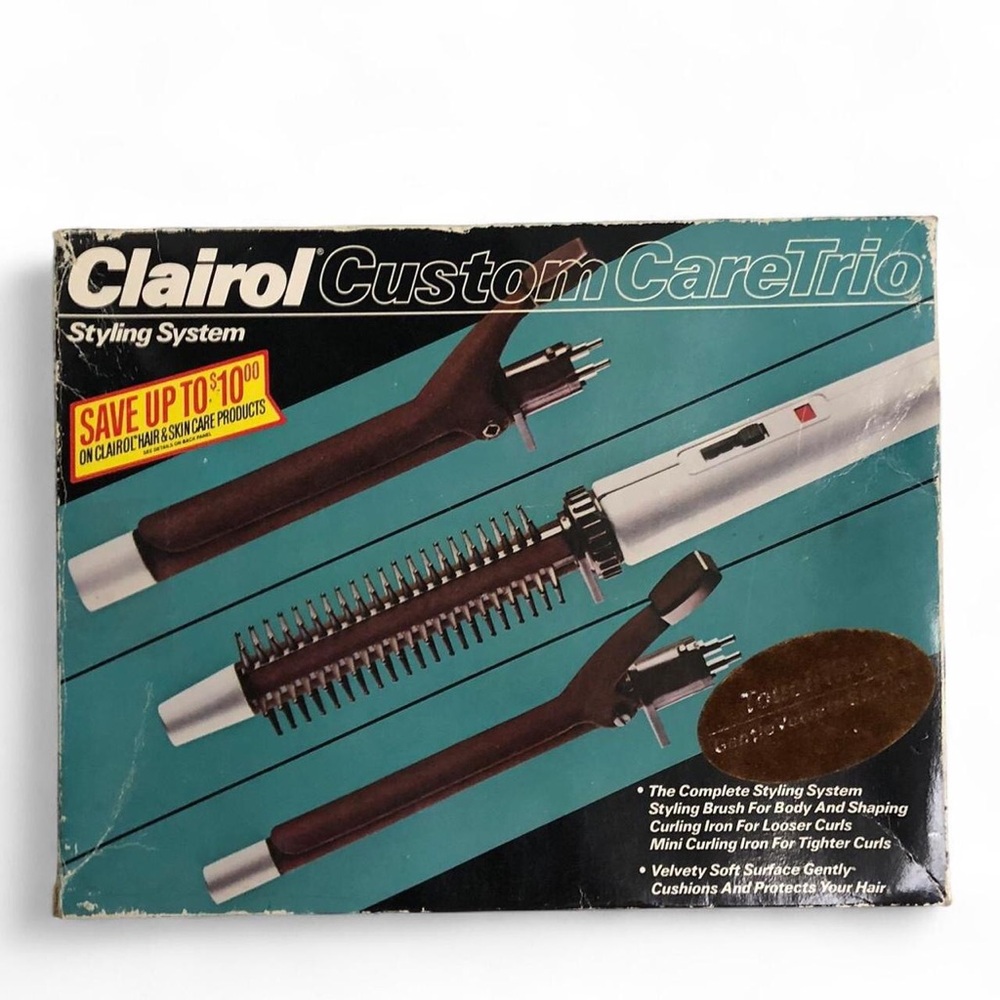 NEW Clairol Custom Care Trio Flocked Curling Brush Iron Velvet Barrel CU-100 VTG